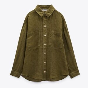 Zara Olive Green 100% Linen Button Down